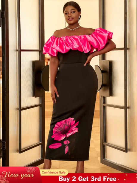 AOMEI Plus Size Floral Maxi Bithday Party Dress for Women