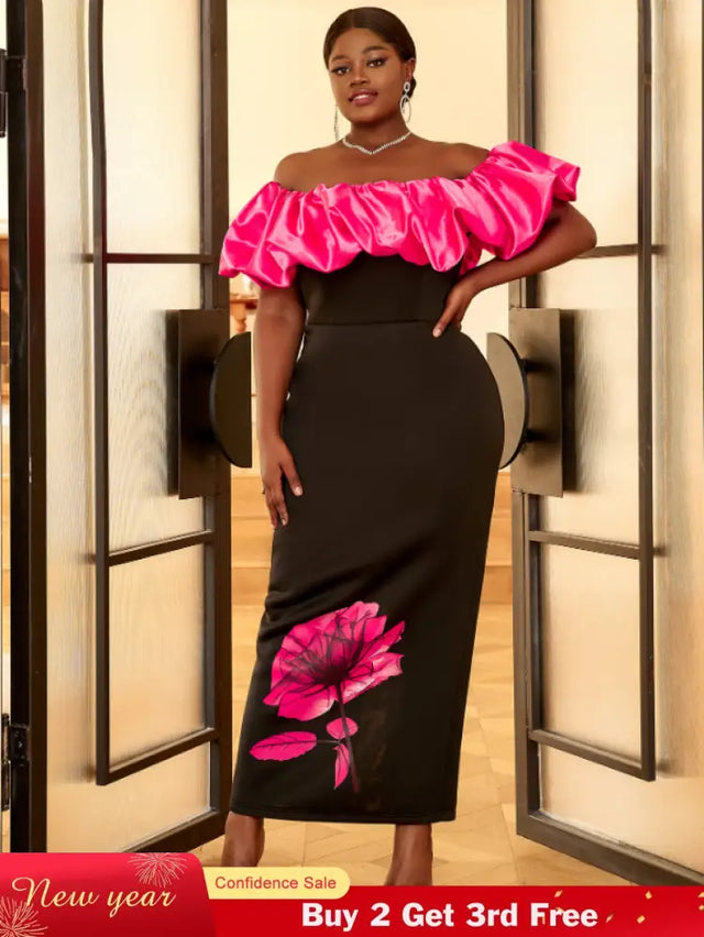 AOMEI Plus Size Floral Maxi Bithday Party Dress for Women