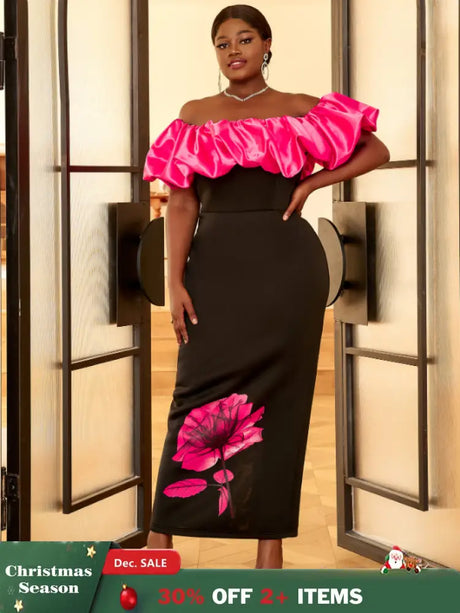 AOMEI Plus Size Floral Maxi Bithday Party Dress for Women