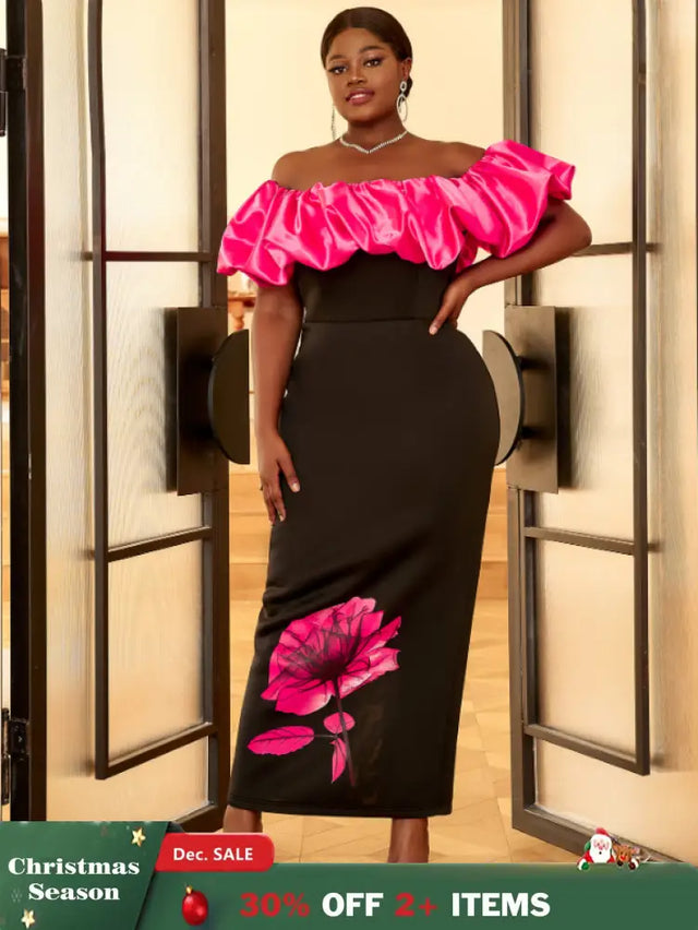 AOMEI Plus Size Floral Maxi Bithday Party Dress for Women