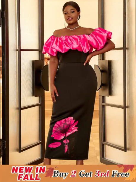AOMEI Plus Size Floral Maxi Bithday Party Dress for Women