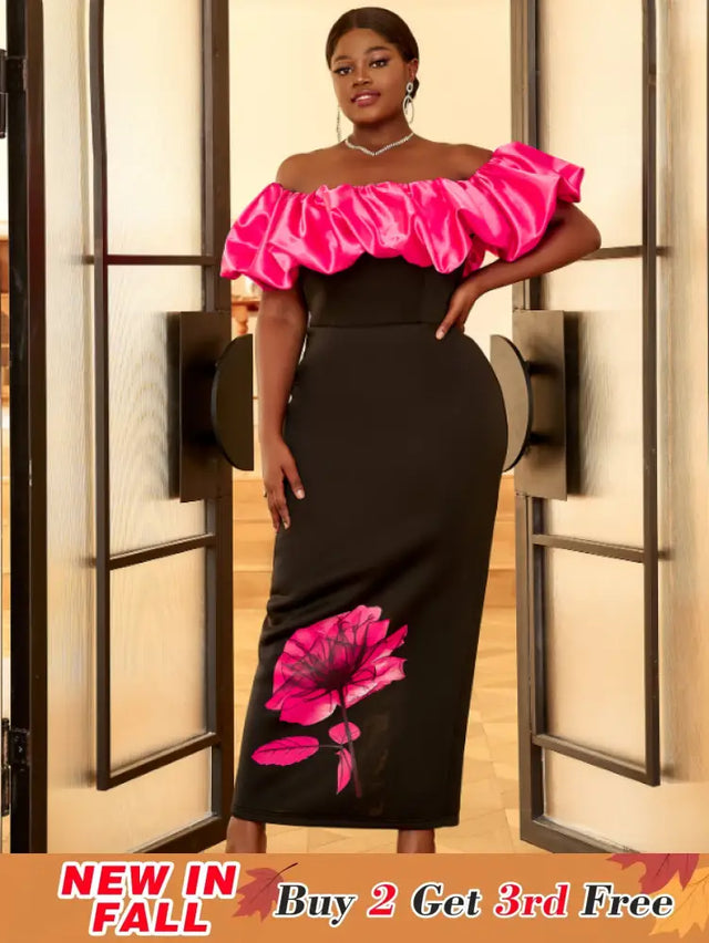 AOMEI Plus Size Floral Maxi Bithday Party Dress for Women