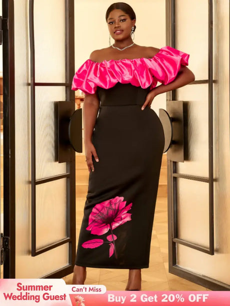 AOMEI Plus Size Floral Maxi Bithday Party Dress for Women