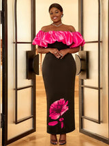 AOMEI Plus Size Floral Maxi Bithday Party Dress for Women Rose / 1XL