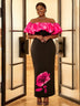 AOMEI Plus Size Floral Maxi Bithday Party Dress for Women Rose / 1XL