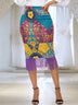 AOMEI Plus Size Floral Printed Tassel Skirts Print / S