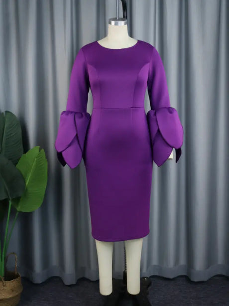 AOMEI Plus Size O Neck Long Sleeve Dress