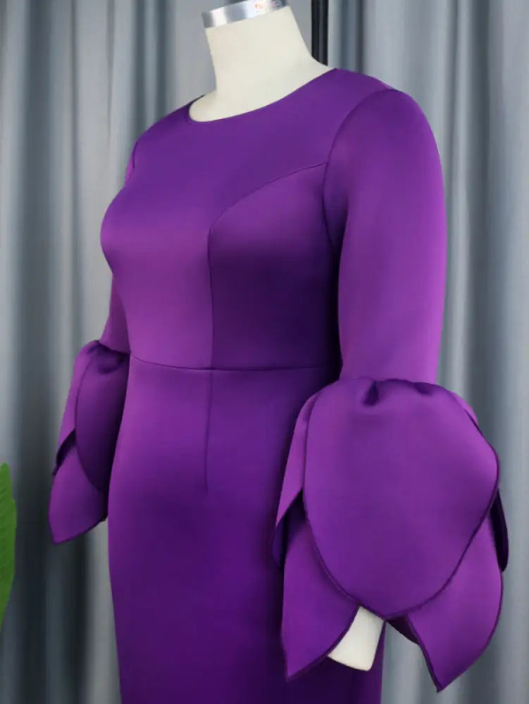 AOMEI Plus Size O Neck Long Sleeve Dress