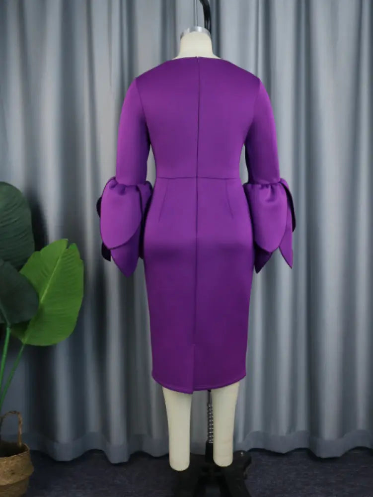 AOMEI Plus Size O Neck Long Sleeve Dress