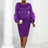 AOMEI Plus Size O Neck Long Sleeve Dress Purple / 1XL