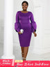 AOMEI Plus Size O Neck Long Sleeve Dress Purple / 1XL