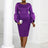 AOMEI Plus Size O Neck Long Sleeve Dress Purple / 1XL