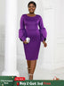AOMEI Plus Size O Neck Long Sleeve Dress Purple / 1XL