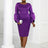 AOMEI Plus Size O Neck Long Sleeve Dress Purple / 1XL