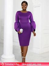 AOMEI Plus Size O Neck Long Sleeve Dress Purple / 1XL
