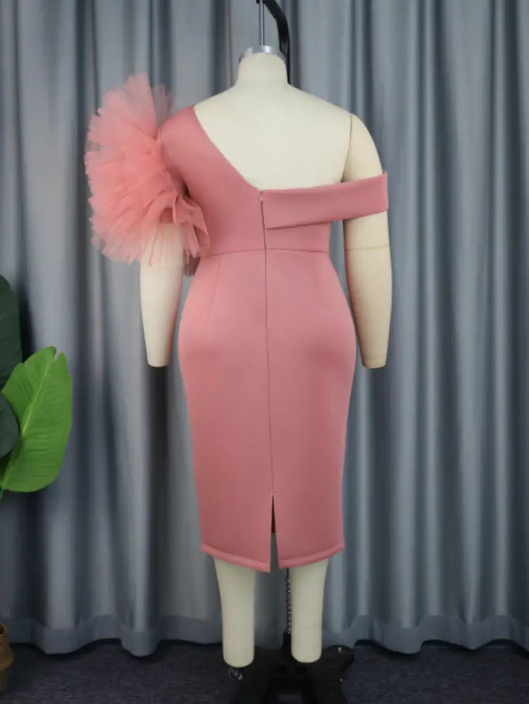 AOMEI Plus Size One Shoulder Party Dress With 3D Roses