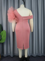 AOMEI Plus Size One Shoulder Party Dress With 3D Roses