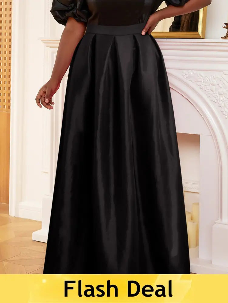 AOMEI Plus Size Solid Black Ball Gown Long Skirt Woman Black / S