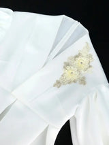 AOMEI Plus Size V Neck Lace Flower Tops Half Lantern Sleeve