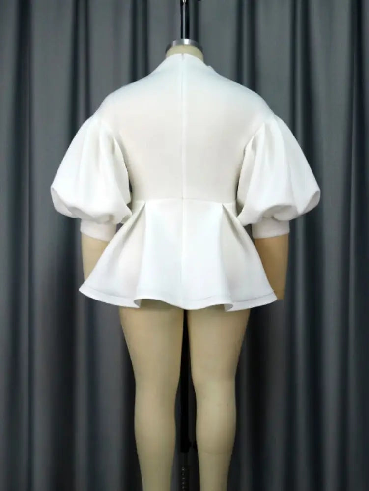 AOMEI Plus Size V Neck Lace Flower Tops Half Lantern Sleeve