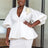AOMEI Plus Size V Neck Lace Flower Tops Half Lantern Sleeve White / S