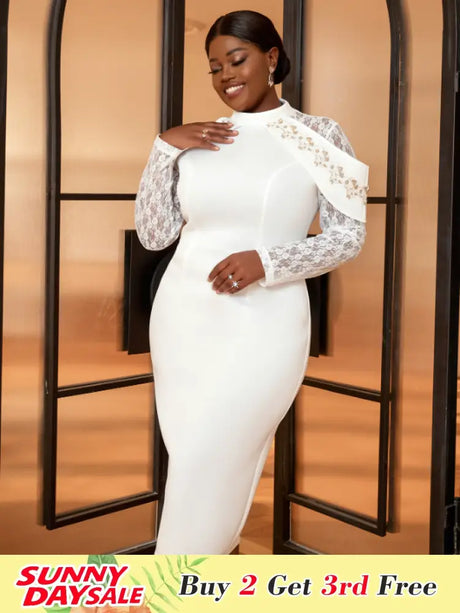 AOMEI Plus Size White Lace Wedding Guest Dresses 2023 White / S