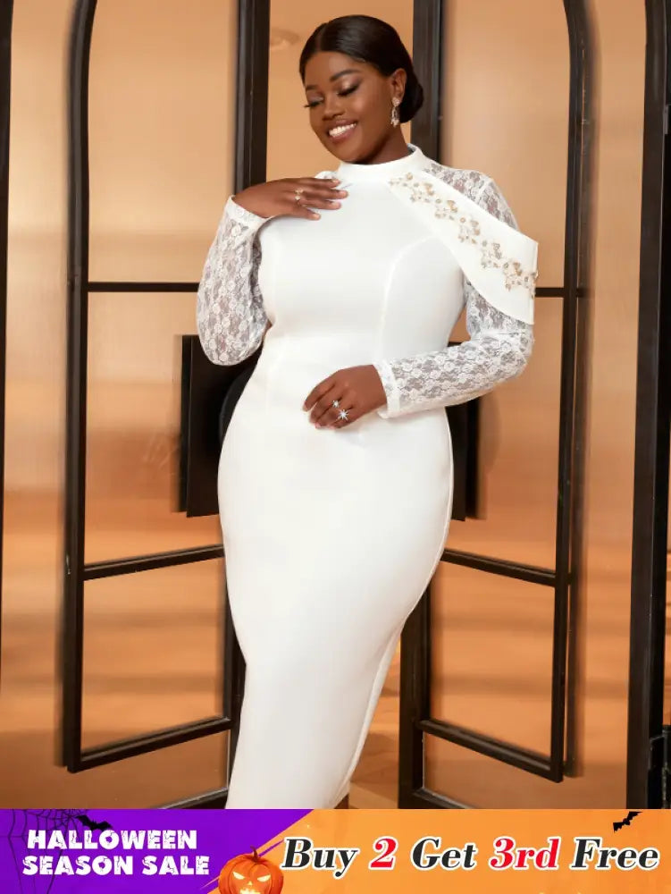 AOMEI Plus Size White Lace Wedding Guest Dresses 2023 White / S