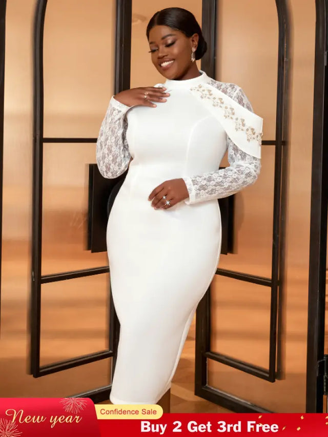 AOMEI Plus Size White Lace Wedding Guest Dresses 2023 White / S