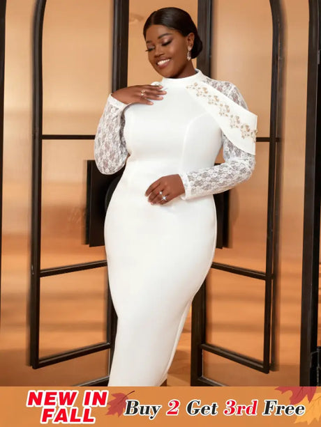AOMEI Plus Size White Lace Wedding Guest Dresses 2023 White / S