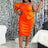 AOMEI Plus Size Women One Shoulder Ruffles Dress Midi Orange / S