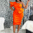 AOMEI Plus Size Women One Shoulder Ruffles Dress Midi Orange / S