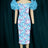 AOMEI Ruffle Short Sleeve Printed Vintage Dress Midi Blue / S