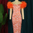 AOMEI Ruffle Short Sleeve Printed Vintage Dress Midi Orange / S