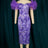 AOMEI Ruffle Short Sleeve Printed Vintage Dress Midi Purple / S