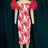 AOMEI Ruffle Short Sleeve Printed Vintage Dress Midi Red / S