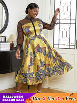 AOMEI See Through Printed Dresses A Line Midi