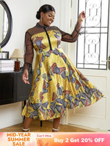 AOMEI See Through Printed Dresses A Line Midi