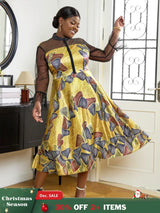 AOMEI See Through Printed Dresses A Line Midi