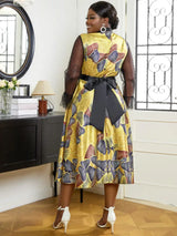 AOMEI See Through Printed Dresses A Line Midi