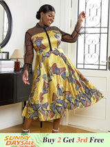 AOMEI See Through Printed Dresses A Line Midi