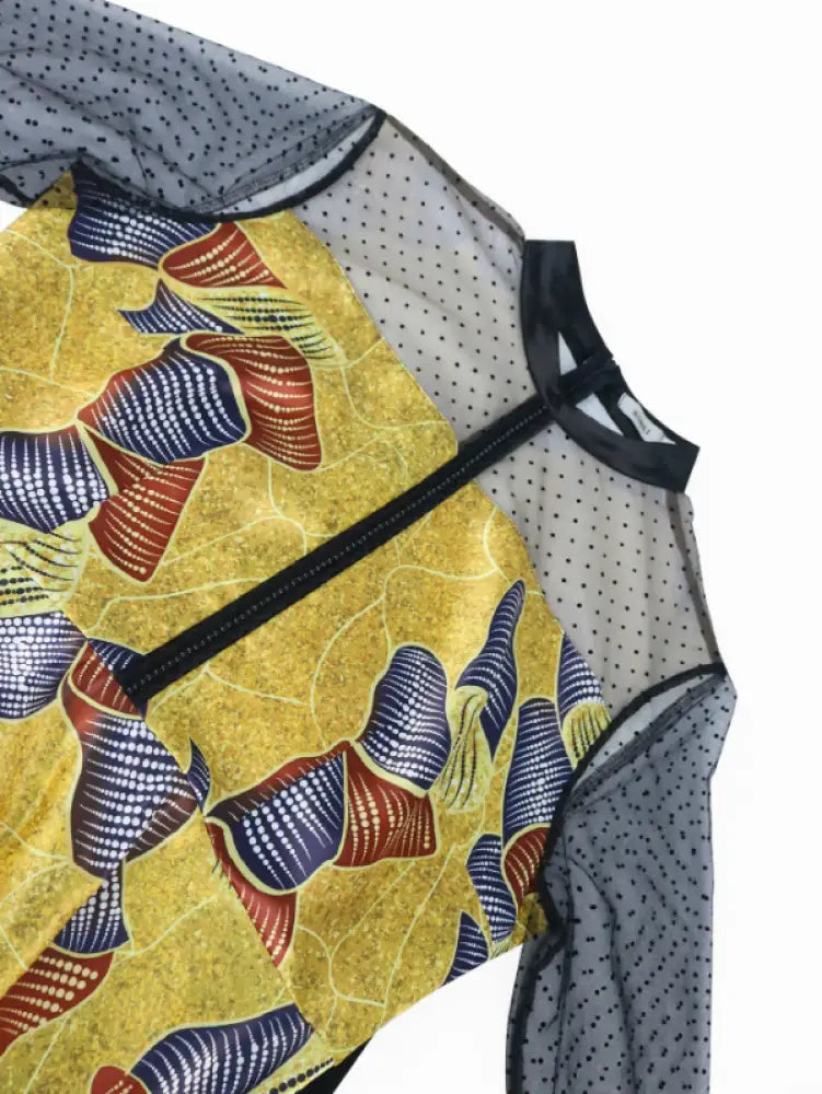 AOMEI See Through Printed Dresses A Line Midi