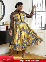 AOMEI See Through Printed Dresses A Line Midi