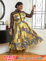AOMEI See Through Printed Dresses A Line Midi
