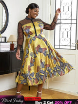 AOMEI See Through Printed Dresses A Line Midi