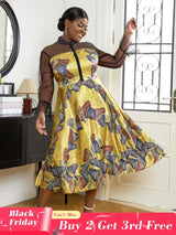 AOMEI See Through Printed Dresses A Line Midi