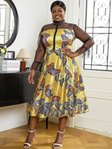 AOMEI See Through Printed Dresses A Line Midi Print / L