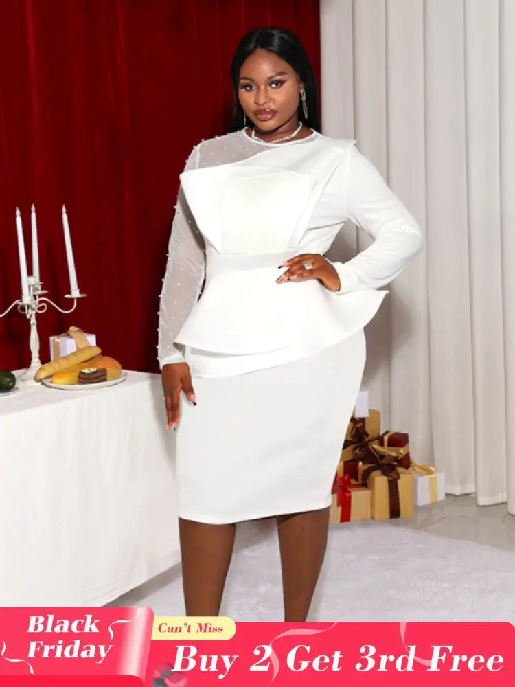 AOMEI Sexy Long Sleeve Bead Mesh Patchwork Dress