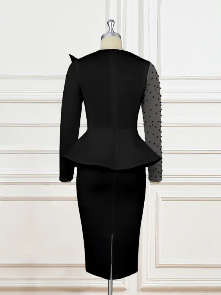 AOMEI Sexy Long Sleeve Bead Mesh Patchwork Dress