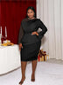 AOMEI Sexy Long Sleeve Bead Mesh Patchwork Dress Black / S