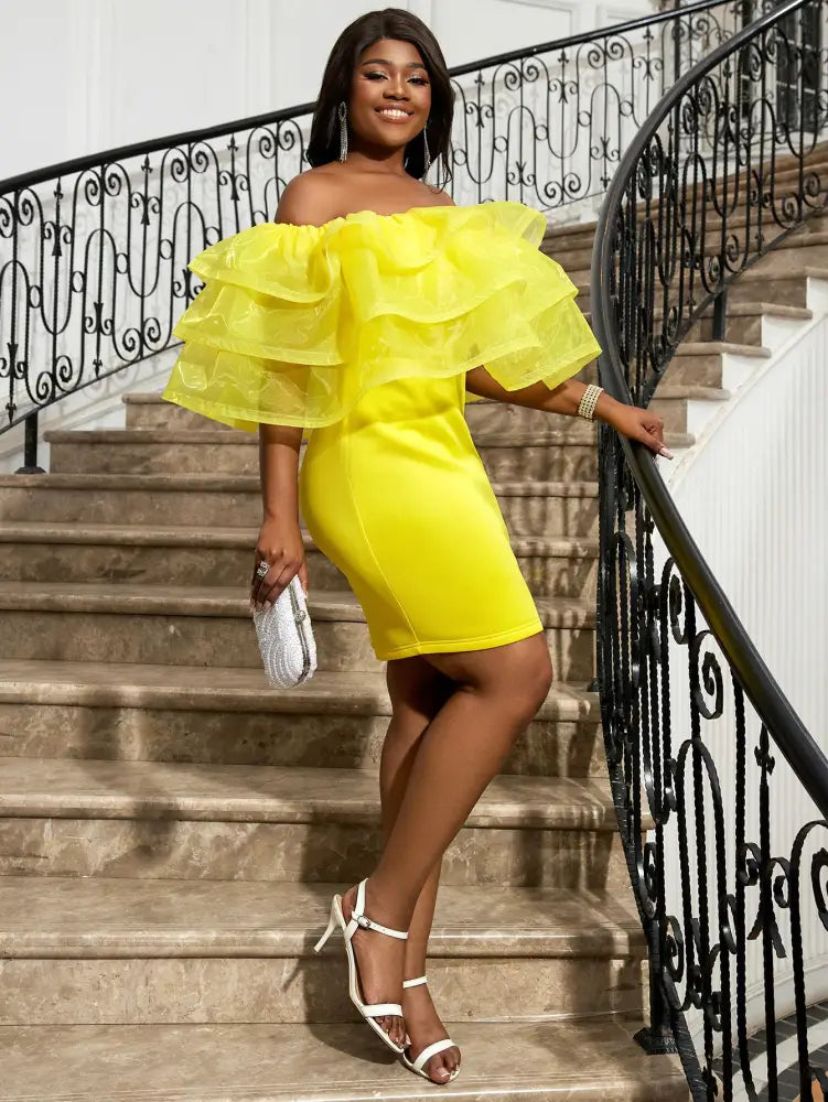 AOMEI Sexy Party Dresses Mini Off Shoulder Ruffles Package Hip for Women Elegant Classy